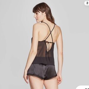 Auden Black silk Sheer Strappy tank top shorts Sleepwear Set pajamas small S